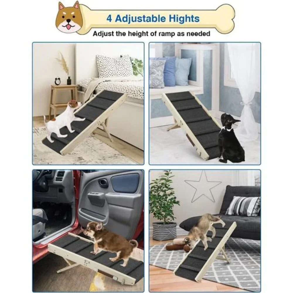 Adjustable Dog Ramp,Wooden Folding Portable Pet Ramp,Rated for 30 LBS,32.6